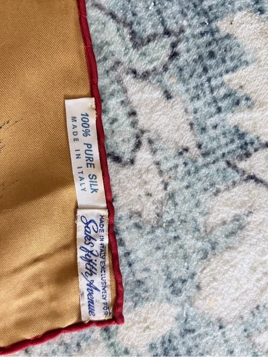 Saks Fifth Avenue Gold Silk Scarf with Equestrian Print - Picture 2 of 3